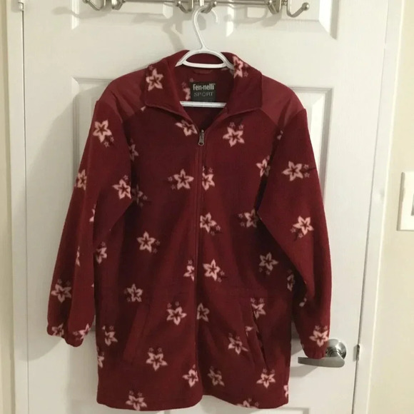 Vintage Fen.nelli SPORT long floral fleece jacket in Red and  white - Size 7/ 8 - Picture 2 of 11